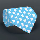 Dentistry neck tie for dentist or dental hygienist<br><div class="desc">Dentistry neck tie with blue and white tooth print. Cute gift idea for dentist or dental hygienist. Custom background colour. Great for dental clinic owner,  boss,  employee,  coworker,  colleague,  staff,  personnel,  groom etc. Wisdom teeth pattern design.</div>