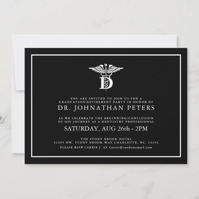 Dentistry Profession Graduation|Retirement Black Invitation (Front)