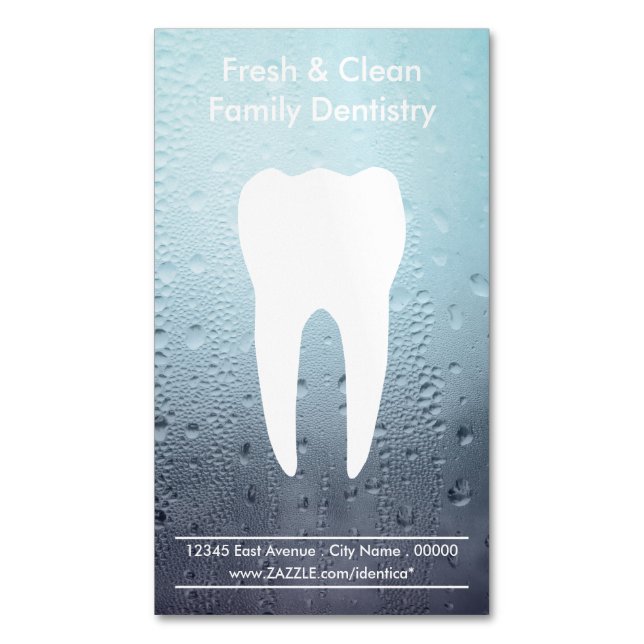 Dentistry Water Drops Magnetic Business Card (Front Vertical)