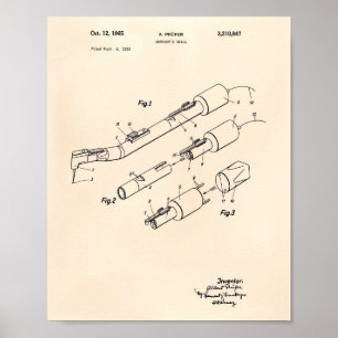 Dentist's Drill 1965 Patent Art Old Peper Poster