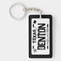 Denton Texas black license plate keychain