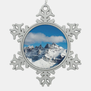 Dents du Midi Switzerland Holiday Card Poster Phot Snowflake Pewter Christmas Ornament
