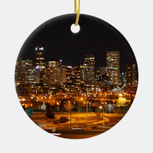 Denver at night ceramic tree decoration (Front)