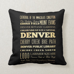 Denver City of Colorado State Typography Art Cushion