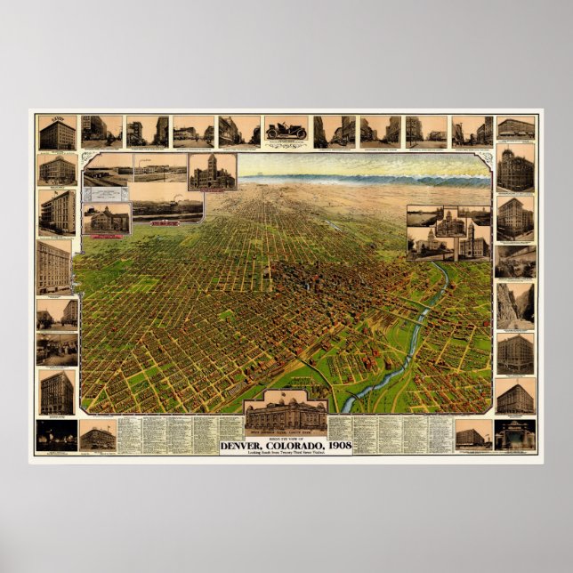 Denver, CO Panoramic Map - 1908 Poster (Front)