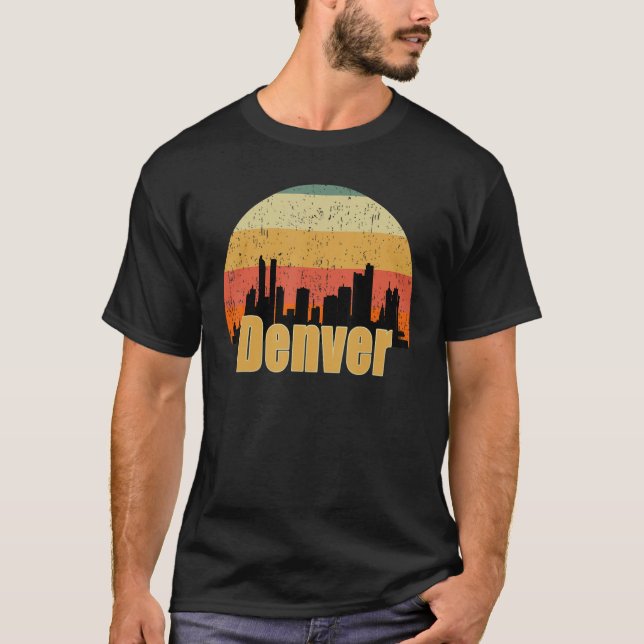 Denver Co Skyline Silhouette Sunset I Love Denver T-Shirt (Front)