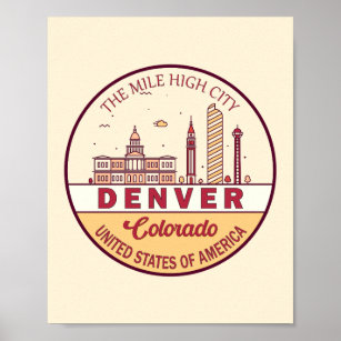 Denver Colorado City Skyline Emblem Poster