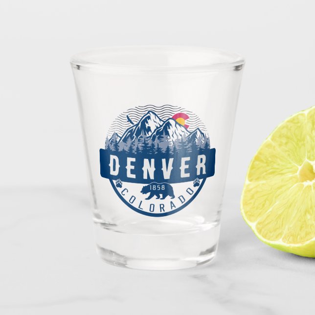 Denver Colorado Flag Camping Hiking Souvenirs 80s Shot Glass (Front)