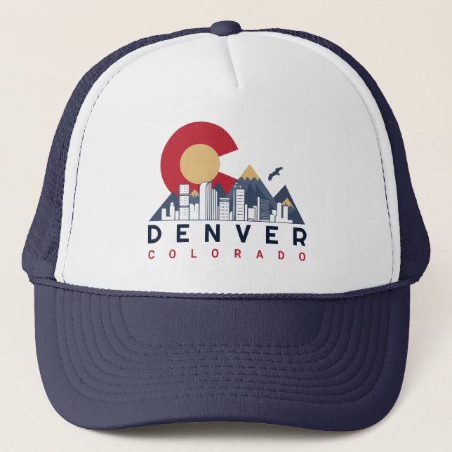 Denver Colorado Flag Camping Hiking Souvenirs 80s Trucker Hat (Front)