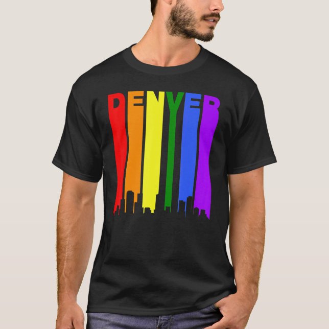 Denver Colorado Lgbtq Gay Pride Rainbow Skyline T-Shirt (Front)