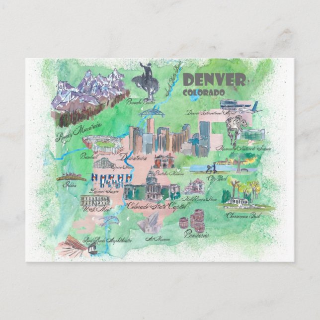 Denver Colorado Map Travel  Postcard (Front)