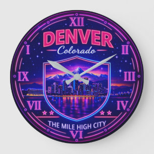 Denver Colorado Mile High City Neon Large Clock