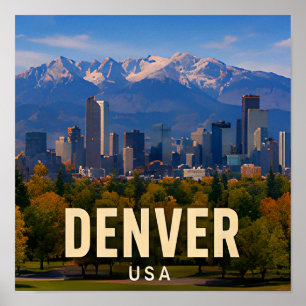 Denver Colorado Mountain City Travel Gift Poster