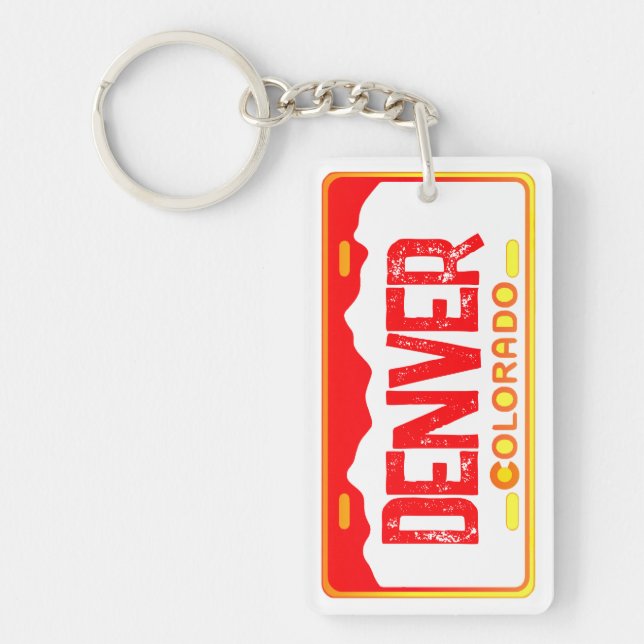 Denver Colorado orange license plate keychain (Front)