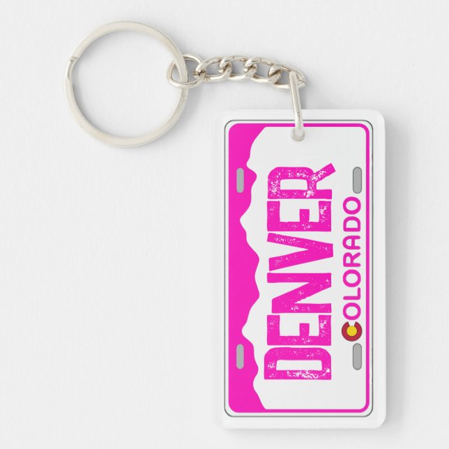 Denver Colorado pink license plate keychain (Front)