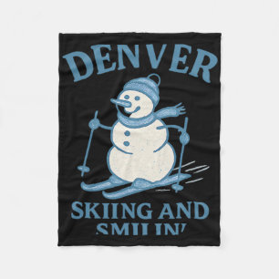Denver Colorado Skiing And Smilin Snowman Fleece Blanket