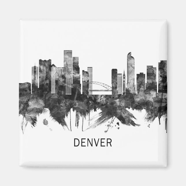 Denver Colorado Skyline BW Magnet (Front)