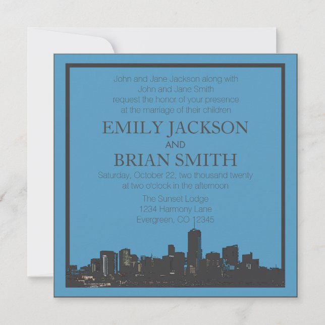 Denver Colorado skyline industrial custom invites (Front)