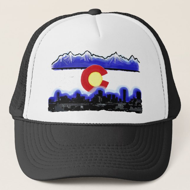 Denver Colorado skyline modern flag hat (Front)