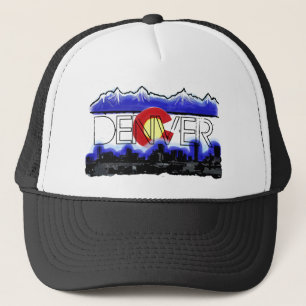 Denver Colorado skyline state flag artistic hat