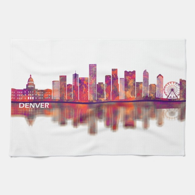 Denver Colorado Skyline Tea Towel (Horizontal)