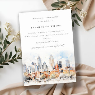 Denver Colorado Skyline Watercolor Bridal Shower Invitation