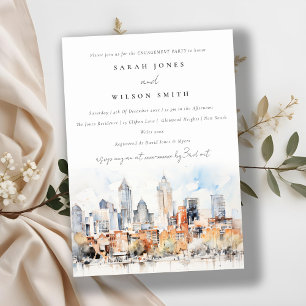 Denver Colorado Skyline Watercolor Engagement  Invitation