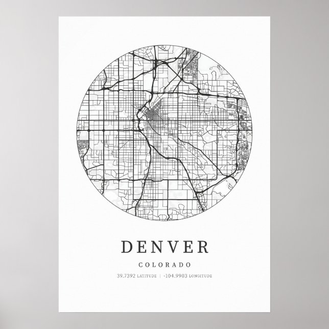 Denver Colorado Street Layout Map Poster (Front)