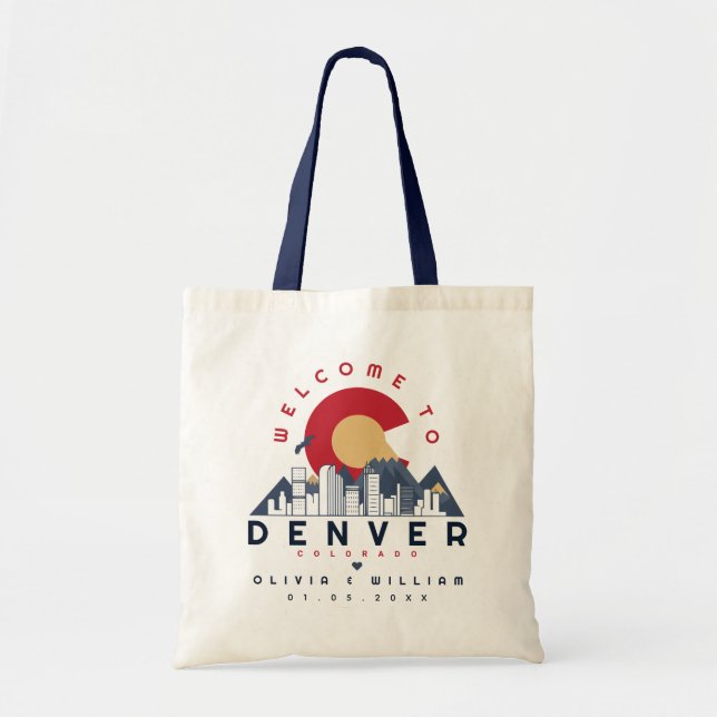Denver Colorado Stylised Skyline Welcome Wedding Tote Bag (Front)