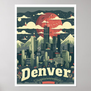 Denver Colorado Vintage Travel Illustration Poster