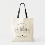 Denver, Colorado Wedding | Stylised Skyline Tote Bag<br><div class="desc">A unique wedding tote bag for a wedding taking place in the city of Denver,  Colorado.  This tote features a stylised illustration of the city's unique skyline with its name underneath.  This is followed by your wedding day information in a matching open lined style.</div>