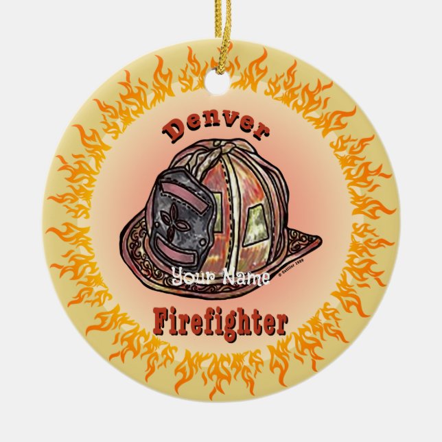 Denver Firefighter  Ceramic Tree Decoration (Front)