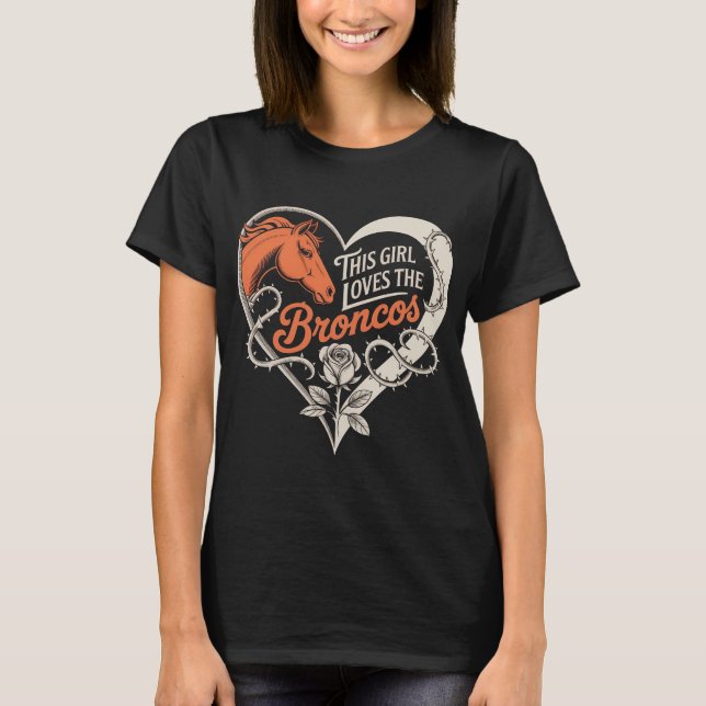 Denver Football Girl Heart Cute Horse Lover Orange T-Shirt (Front)