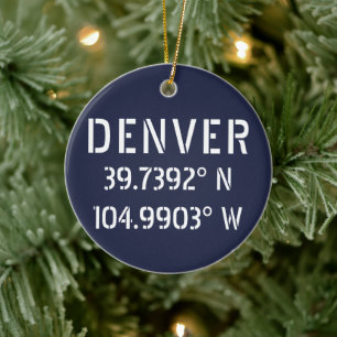 Denver Latitude Longitude Personalised Ceramic Tree Decoration