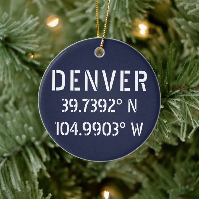 Denver Latitude Longitude Personalised Ceramic Tree Decoration (Tree)
