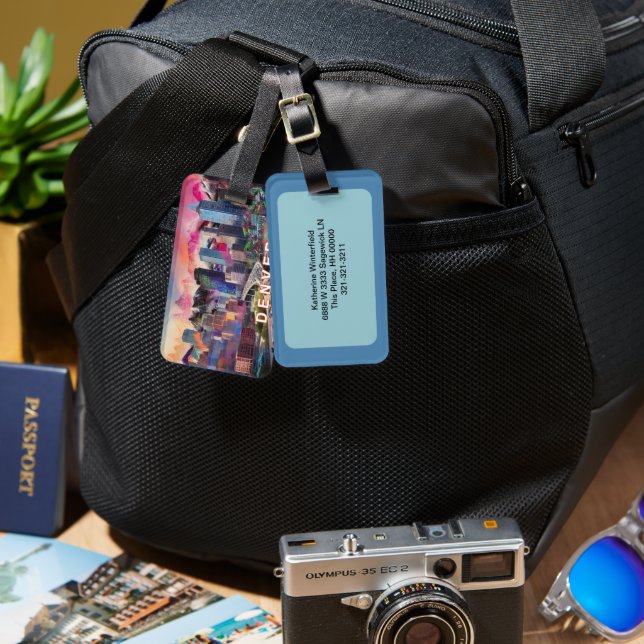 Denver Skyline Abstract Art Luggage Tag (Front & Back)