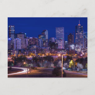 Denver Skyline At Night - Colorado Postcard