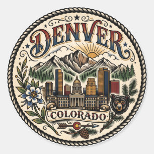 Denver Skyline Colorado USA Classic Round Sticker