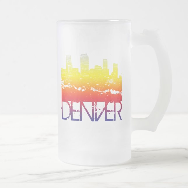 Denver Skyline Frosted Glass Beer Mug (Right)