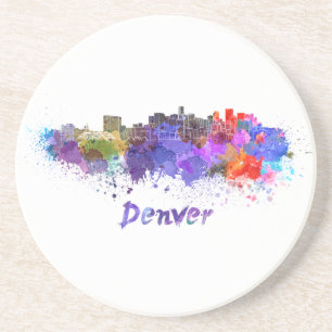 Denver skyline in watercolor coaster