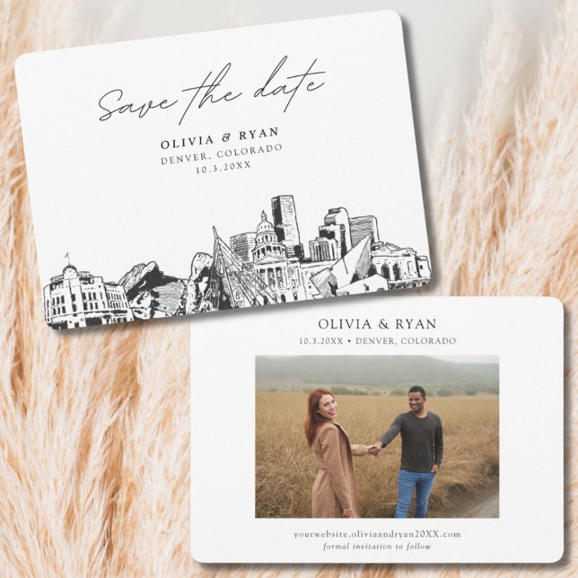 Denver Wedding Modern Save the Date Invitation (Denver Wedding Save the Date with Engagement photo)