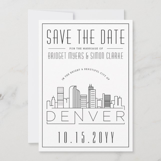 Denver Wedding Stylised Skyline Save the Date Invitation (Front)