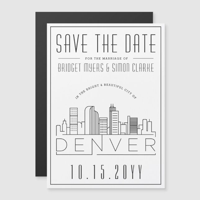 Denver Wedding | Stylised Skyline Save the Date Magnetic Invitation (Front/Back)