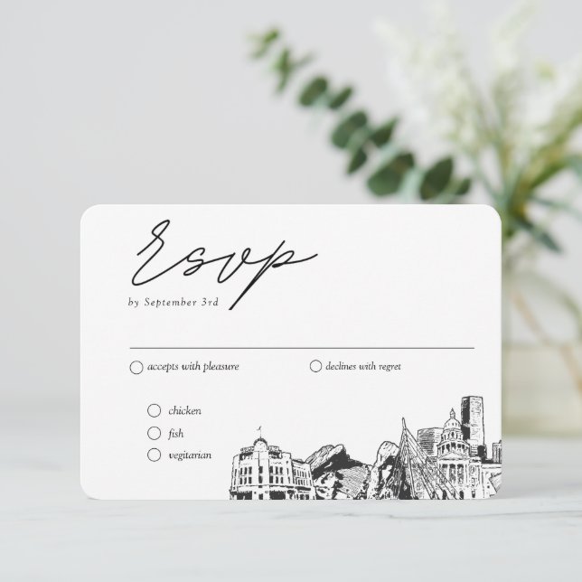 Denver Wedding Traditional RSVP Meal Option Enclosure Card (Standing Front)
