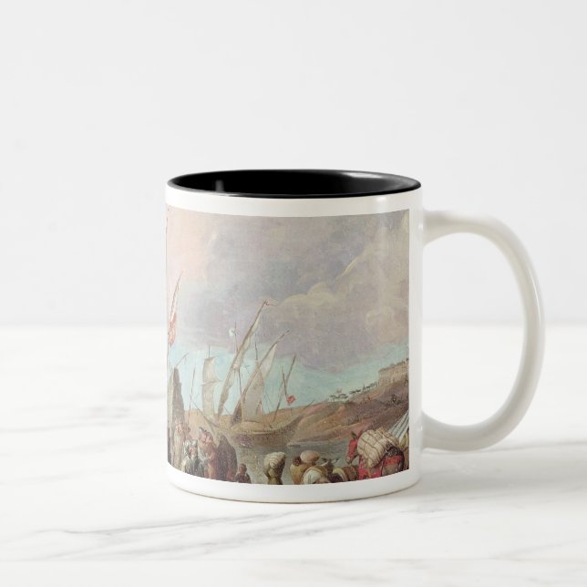 Departure of Christopher Columbus  from Palos Two-Tone Coffee Mug (Right)