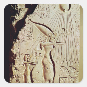 Depicting Amenophis IV, Nefertiti and Daughter Square Sticker