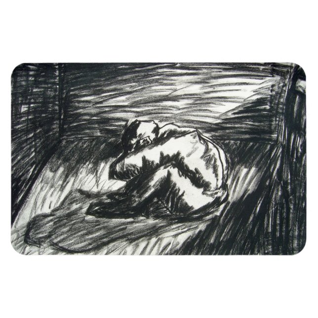 Depression Alone in a Dark Room charcoal drawing Magnet (Horizontal)