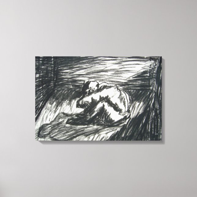 Depression Alone in Dark Room Charcoal Art Drawing Canvas Print (Front)