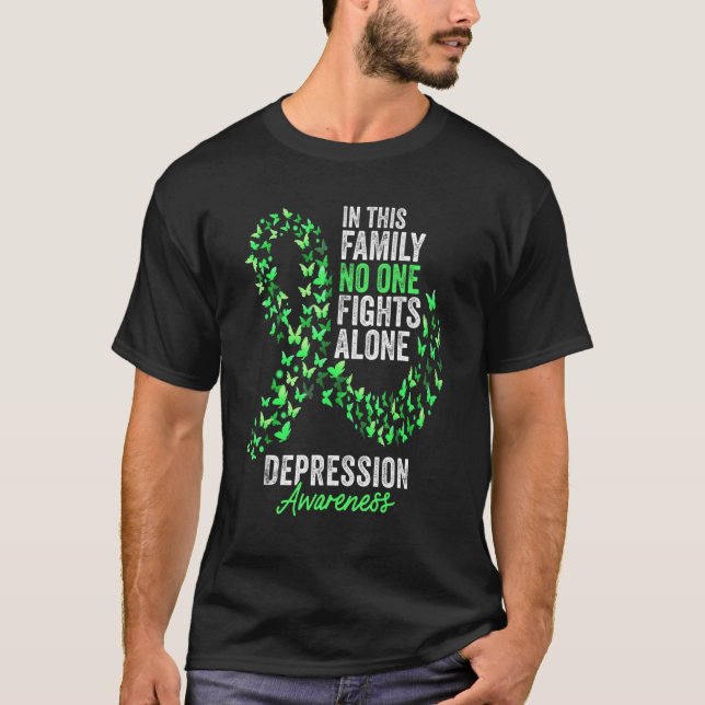 Depression Awareness Month Butterflies Green Ribbo T-Shirt (Front)