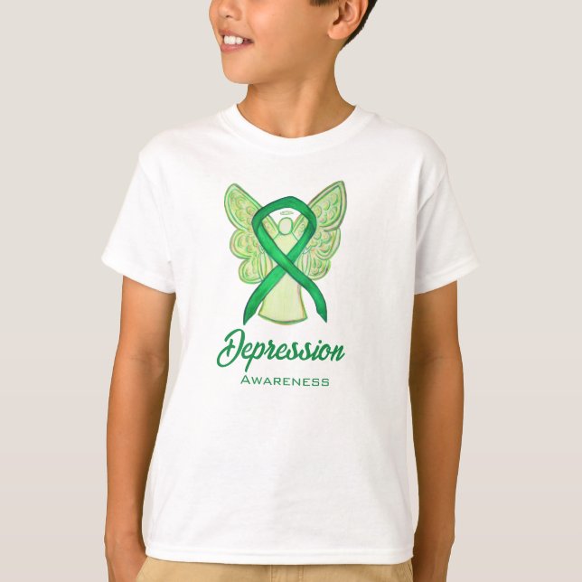 Depression Awareness Ribbon Angel Art T-Shirts (Front)